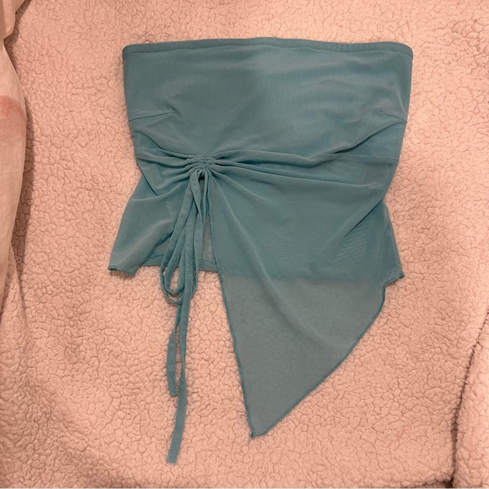 Teal Strapless Ruched Top